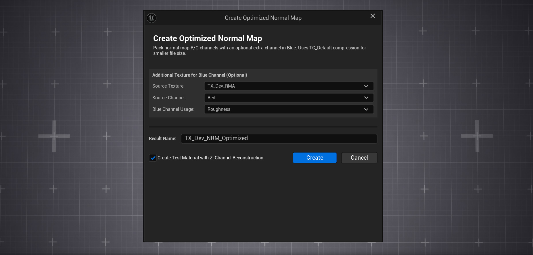 Create Optimized Normal Map Dialog