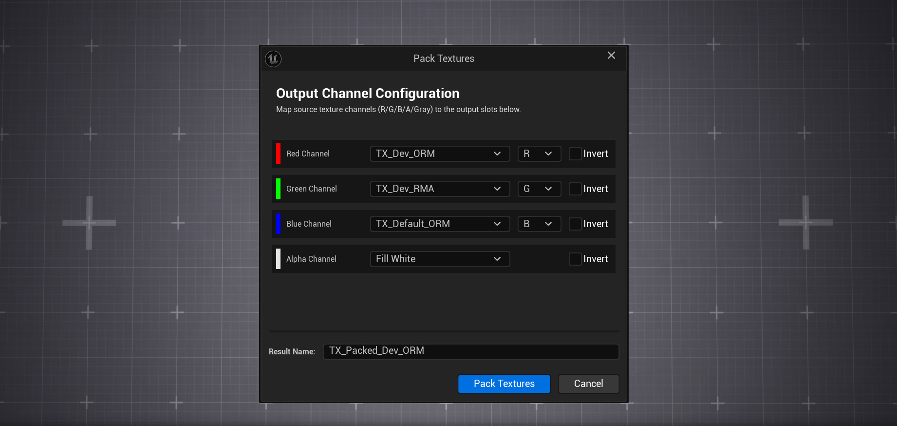 Pack Textures Dialog