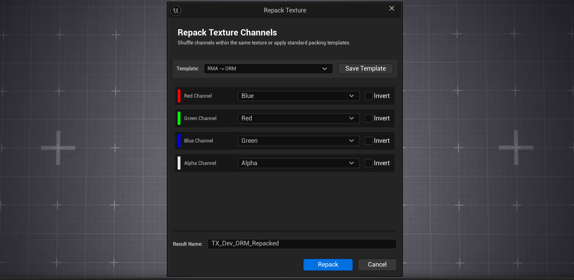 Repack Texture Dialog