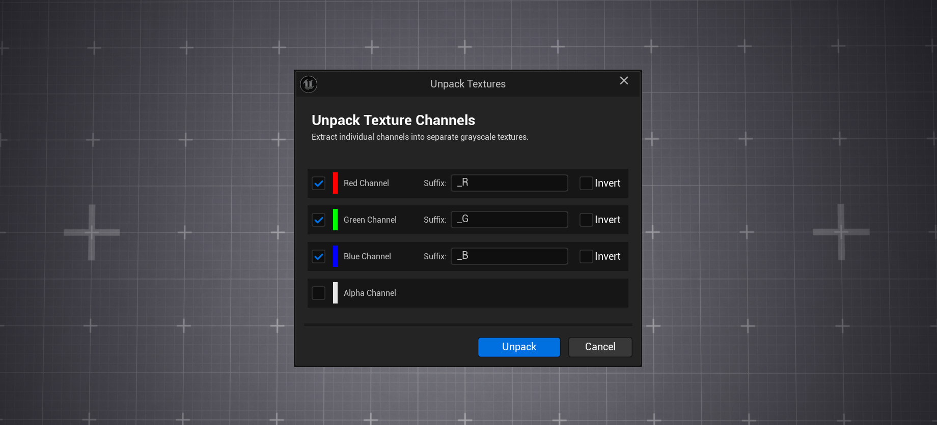 Unpack Textures Dialog
