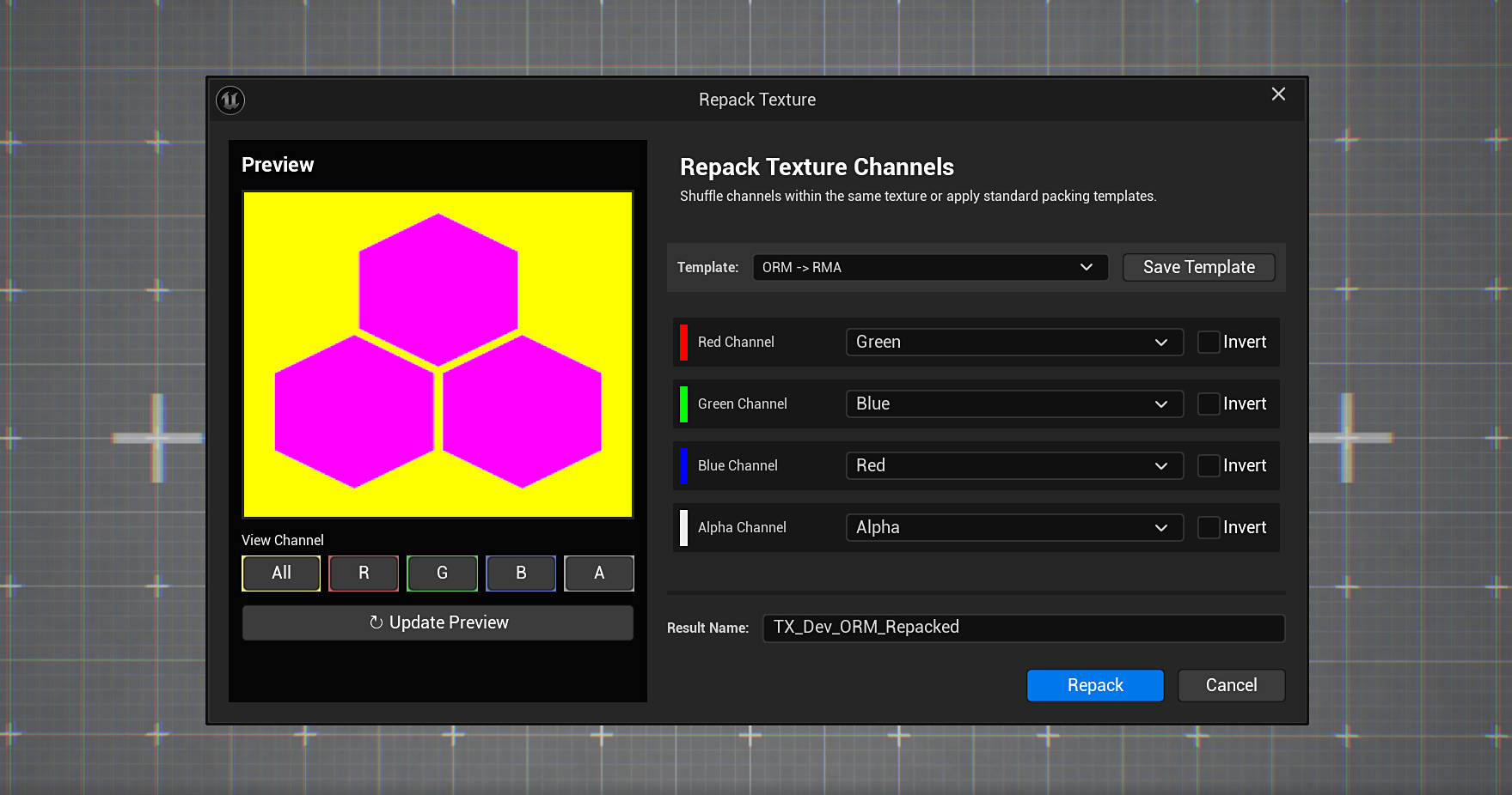 Repack Texture Dialog
